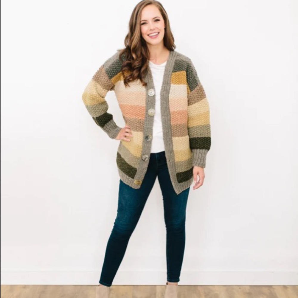 Handspun Hope Hand knit cardigan. One size. NWT. Merino Wool.